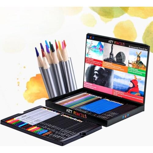 60pcs Assorted Art Pencils Set Including Charcoal Pencil Watercolor Metallic Color Pencils for Paint Sketching Drawing Coloring