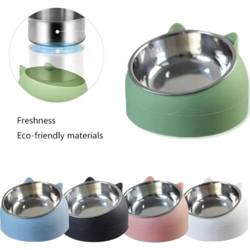 Stainless Steel Cat Bowl Dog Bowl 15 Degrees Tilted Safeguard Neck Puppy Cats Feeder Non-slip Crashworthiness Base Pet Bowls