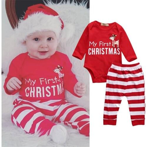 2019 New Baby Clothing Cotton Long-sleeved Christmas Clothes 2pcs Baby Romper+ Pants Festival Party Clothes Suit For 0-24M