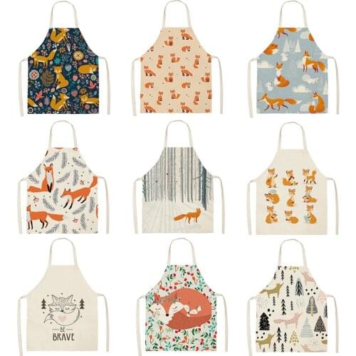 2020 New Foxs Women Kitchen Aprons Waterproof Cooking oil-proof Cotton Linen Antifouling Chef Apron Cleaning 68*55cm 0097