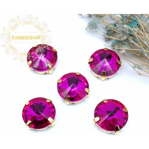 New product Satellite Rose red Crystal Glass Sewing Rhinestones with gold Claw DIY Wedding Dresses