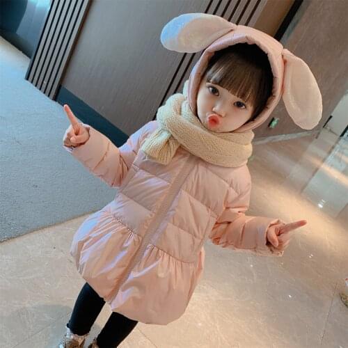 Toddler Girl Clothes 2021 Winter Jackets For Girls Outwear Kids Sequins Rabbit Ears Hooded White Duck Down Jacket Girls Coat