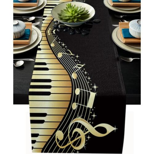 Luxury Fashion Table Runner Piano Keys Note Tablecloth Dining Wedding Party Festival Long Table Cover Fabric Modern Decoration