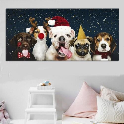 Christmas Dog Santa Snow Picture Canvas Painting Oil Painting Poster Modern Wall Art Picture in Livingroom Decor Home