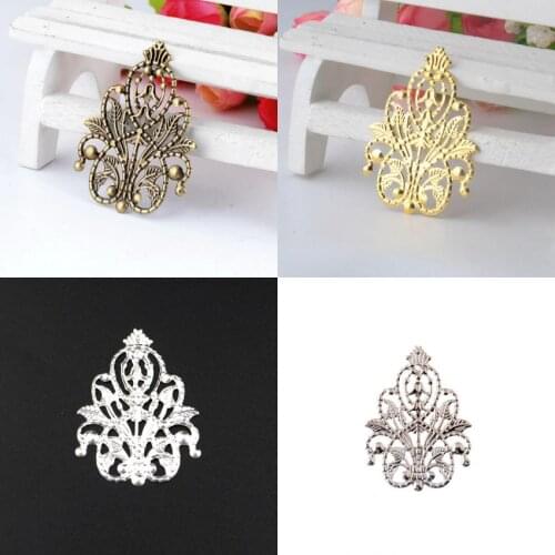 Retail 5Pcs Bronze Tone Filigree Wraps Flower Connectors Metal Crafts Gift Decoration DIY Findings 4.8x3.5cm