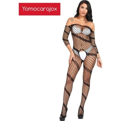 Sexy Costumes For Adults Women Underwear Lingerie Jacquard Costume Oblique Stripe Hollow Out Open Crotch Fishnet Bodystocking