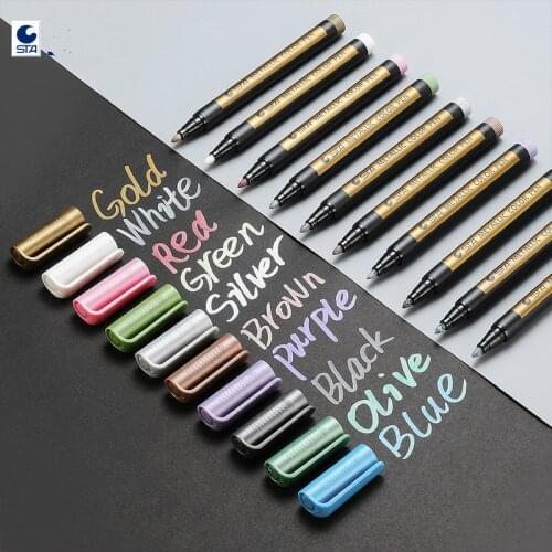 Sta 10PCS/Lot High quality Metallic Markers Paints Pens Art Permanent Writing Markers for Paper Stone Glass Wall