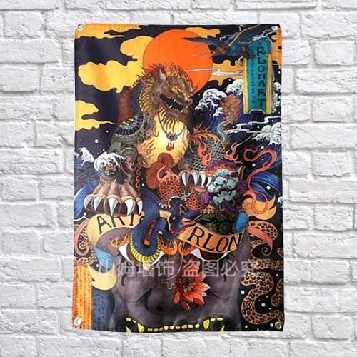 Japan Ukiyo-e RLONART Tattoo Poster Banners Dormitory bedroom classroom Wall Decoration Hanging Art Waterproof Cloth Flags