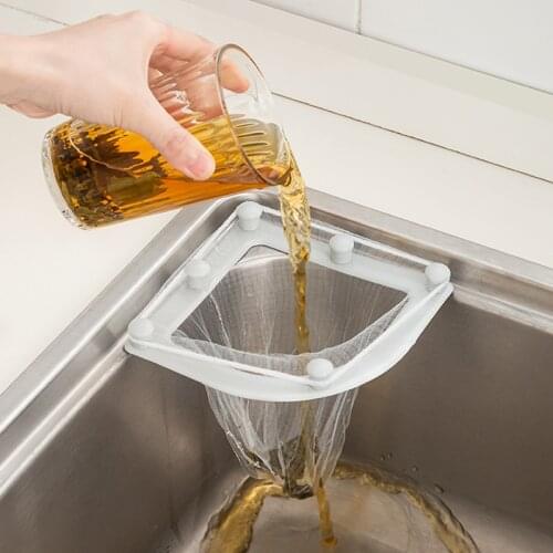 Inverted Triangular Hanging Drain Net Bag with Bracket Kitchen Sink Leftovers Soup Filter Bag Vegetable Washing jlrr