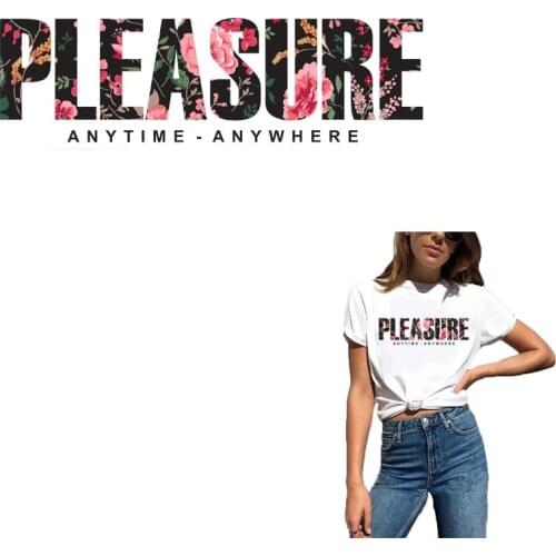 PLEASURE Letter Thermo Application Sticker On Clothes DIY Summer Women T-shirt Iron On Patches Decoration Accessory Flower Badge