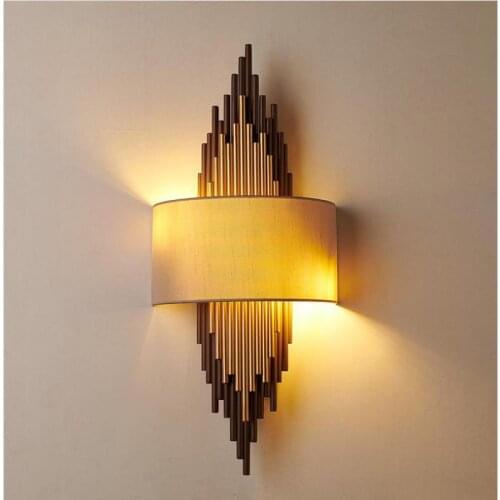 Villa Hotel large gold metal wall Light for Living Room Wall Lamp Luxury Dining Room Bedroom Bedside Fabric G9 LED Wall sconce
