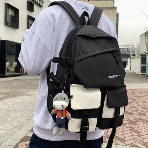 Unisex Large Capacity Students Backpack Korean Nylon Waterproof Schoolbag Teenagers Fashion Casual Multiple Pockets Travel Bag