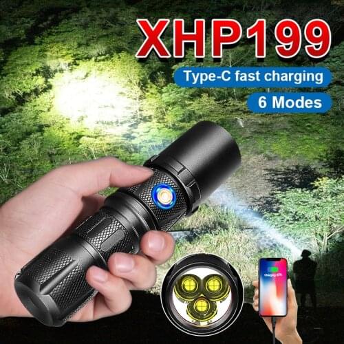 High Power XHP199 LED Flashlight USB Recharg Flashlight 18650 Ultra Powerful LED Torch light Camping Flash light XHP70 Work Lamp