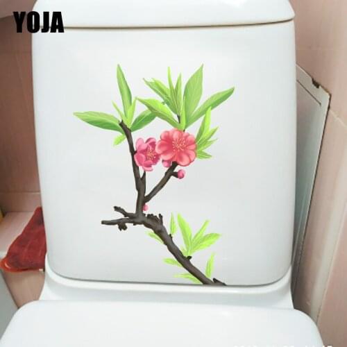 YOJA 16.3*22.2CM Plant Peach Branch Creative Cartoon Toilet Seat Stickers Home Room Wall Decor T1-0936