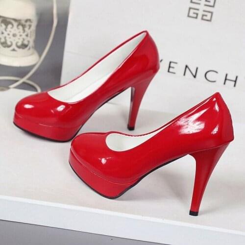10CM high-heeled shoes waterproof platform sexy fine with round head feet Korean womens shoes patent leather large size s071