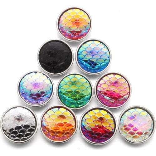 10pcs/lot Mixed Colorful Fish Scale 18mm Snap Buttons Jewelry Round Buttons Snaps Charms Fit Snap Bracelets DIY Jewelry ZD064