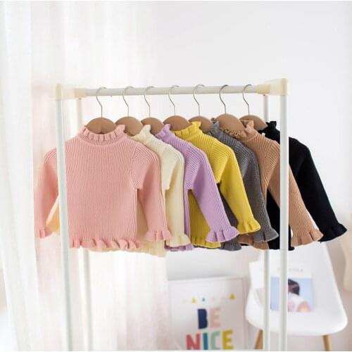 MILANCEL 2021 Autumn Kids Clothes Solid Sweater Korean Girls Turtleneck Lace Tees Casual Children Tops