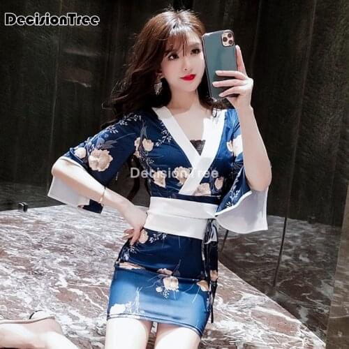2021 japanese kimono sakura printed lolita short sexy maid cosplay costume halloween fancy dress for women japanese dress