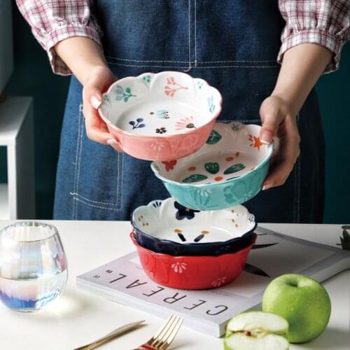 320ml Japanese-Style Underglaze Hand-Painted 6-Inch Fruit Salad Breakfast Noodle Bowls Creative Personality Household Ins Bowls