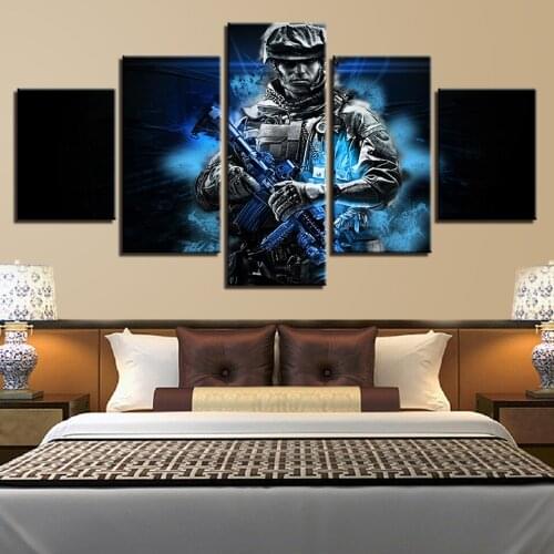5 PiecesBlue Glowing Future Soldier Posters Modular Canvas HD Prints Paintings Wall Art Pictures Home Decor No Framed