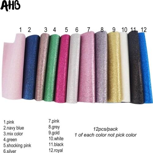 AHB 12pcs/bag Glitter Leather Fabric Shiny Faux Leather Fabric for Bows Making Handmade Wallpaper Phone Case Decor Materials
