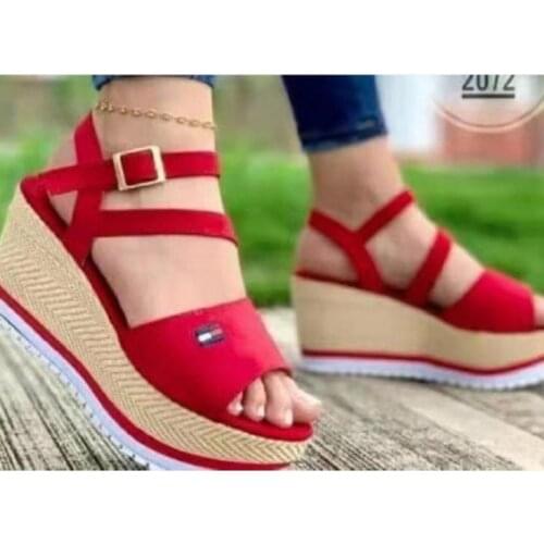 Womens Sandals Vintage Wedge Shoes Woman Buckle Strap Straw Thick Bottom Flats Platform Sandals Flock Female Shoes Summer 2021