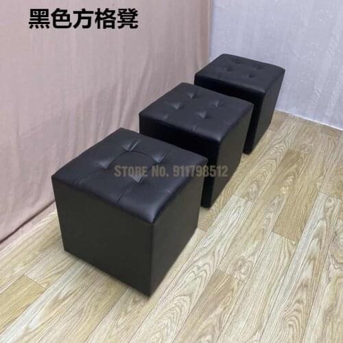 Black leather stool white soft bag small square stool low stool entrance fitting room shoe changing stool single living room wit