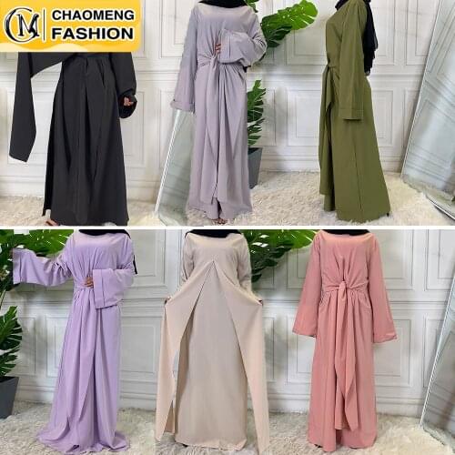 Eid Mubarek Elegant Solid Color Fashion Modest Abaya Dubai Turkey Hijab Dress American Islam Clothing Muslim For Women Vestidos