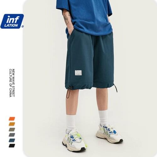 INFLATION Elastic Drawstring Shorts Men Summer Loose Style Straight Skateboard Shorts Mens Street Wear Hip Hop Shorts 9317S