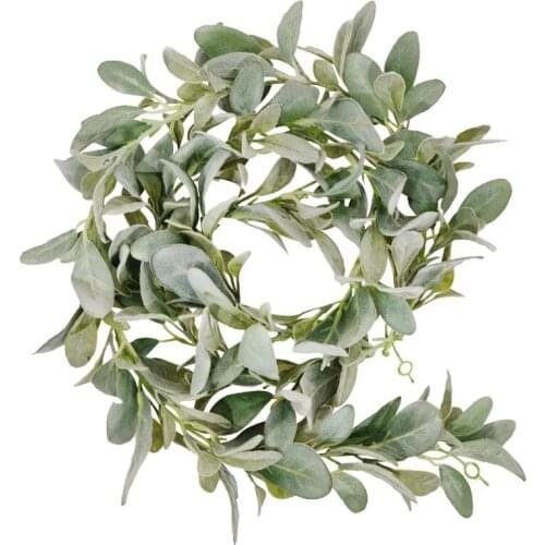 Artificial Flocked Lambs Ear Garland - 2Meter Soft Faux Vine Greenery and Leaves for Farmhouse Mantel Decor