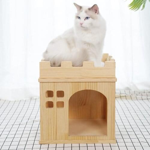 Cat Tree Cat Scratcher Cat Litter Solid Wood Cat Climbing Frame Fun Castle Square Cat Scraper Rectangular Pet Foreign Trade Cat