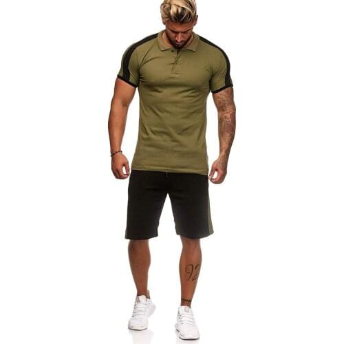 Tracksuit 2 Pieces Men Sets Summer Patchwork Turn-Down Collar Sportswear Set Male Casual Fitness Shorts + Polo-Shirt Suits 3XL