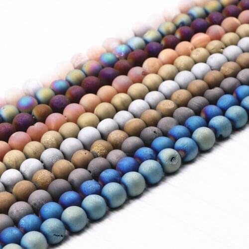 6mm Colors Round Natural Agates Geode Crystal Reiki Stone Quartz Loose Beads for Jewelry Making DIY Necklace Bracelet 15" A993