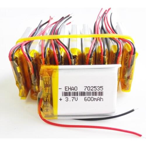 10 pcs 3.7V 600mAh 702535 lipo polymer lithium rechargeable battery for MP3 GPS DVD bluetooth recorder headset e-book camera