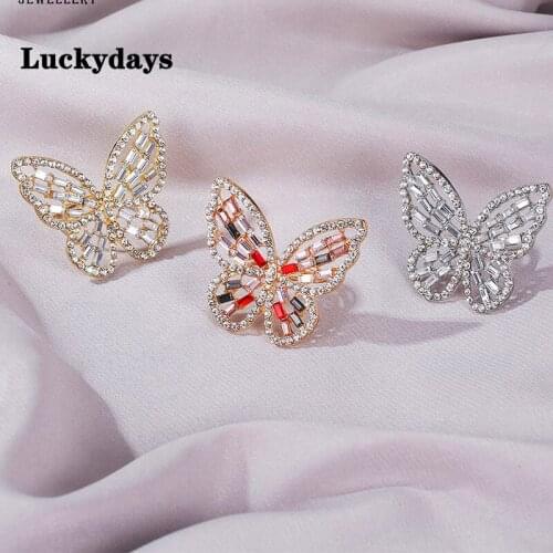 Luckydays New Big Butterfly Ring Luxury Rhinestone Crystal Finger Rings Engagement Wedding Party Female Rings Animal Jewelry