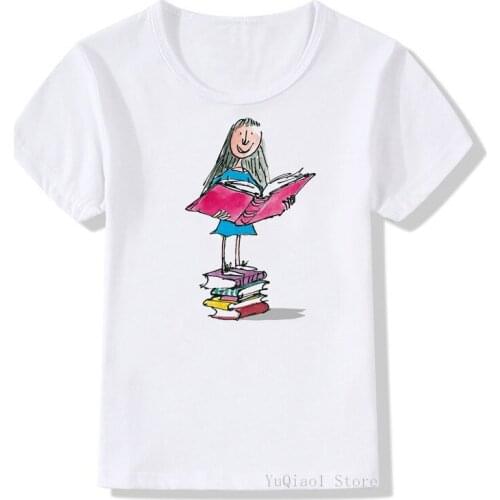 Matilda Roald Dahl cartoon print white t-shirt kids clothing cute book lover gift top for girls summer camisetas child t-shirt
