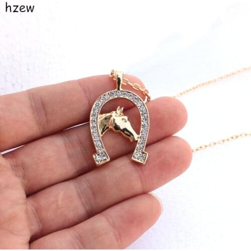 Hzew fashion Horseshoe horse Crystal Horse Necklace Cute Brand pendant Necklace Gift Necklaces