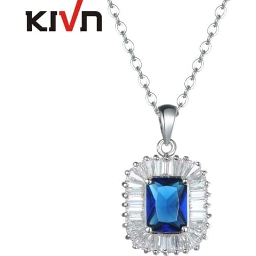KIVN Fashion Jewelry Blue CZ Cubic Zirconia Womens Girls Wedding Bridal Pendants Necklaces Christmas Promotion Birthday Gifts