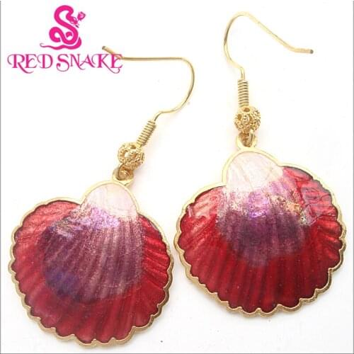 RED SNAKE Fashion Jewelry Cloisonne Enamel Charm Amazing Beautifully Red shell Shaped Drop Earrings