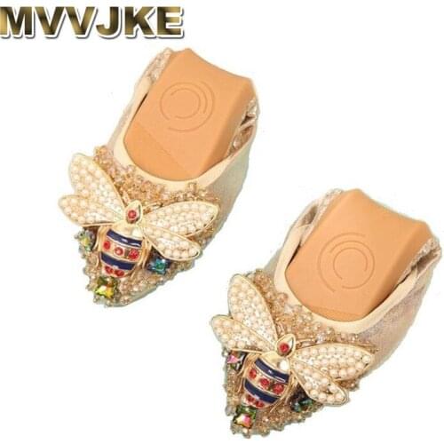MVVJKE Plus Size Designer Crystal Woman Flat Shoes Elegant Comfortable Lady Fashion Rhinestone Women Soft Bees Shoes