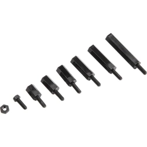 180Pcs/Lot Nylon Standoff Kit M2 M2.5 Male to Female Length 6-20m Black Nylon Standoff Spacer Kit