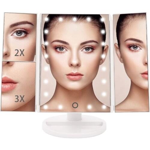 Desktop Led Makeup Mirror Folding Luminous Three Side Three Fold Light Mirror Magnifying 2X 3X 10X Dressing Mirrors Beauty Light