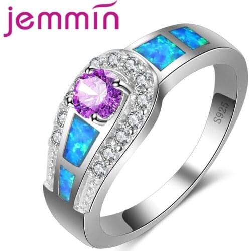 New Design Connection Buckle Pattern Dazzling Ring Multicolor Crystal 925 Sterling Silver Jewelry Fahsion Blue Opal Ring