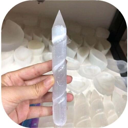 New spiritual meditation gemstone natural Spiral rod white selenite wand point for Healing Reiki