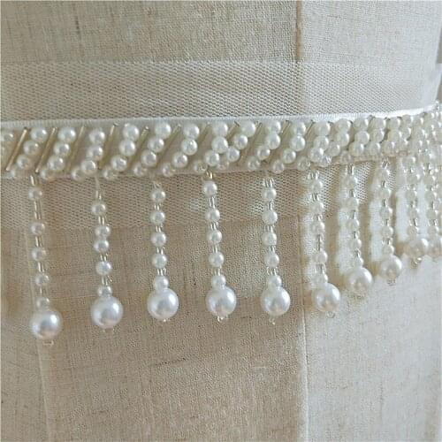 Peal tessel rhinestone Vintage Beaded Lace Trim Mesh Fabric Paillette Lace Beaded Pearl Trims Ribbon Braid Lace Appliques