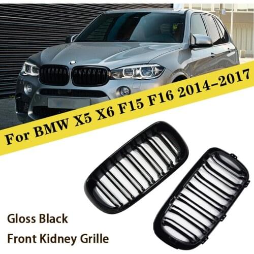 Car Front Bumper Double 2 Slat Kidney Grilles For BMW X5 X6 M F15 F16 F85 F86 14-17 Racing Grills Accessories Replacement Part