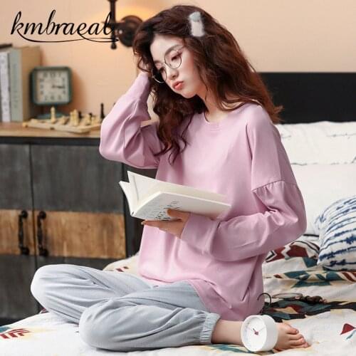 Pajamas Set Women Long Sleeve Sleepwear Cotton Loose Autumn Homewear Two Piece Set Leisure Solid Can Wear Outside Plus Size 3xl