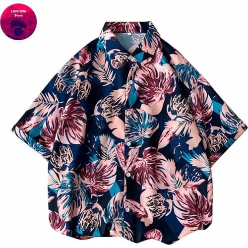 2021Summer Mens Shirts Fashion Men Clothing Short Sleeve Beach Shirts Men Casual Harajuku Streetwear Turn-down Collar Shirt Men