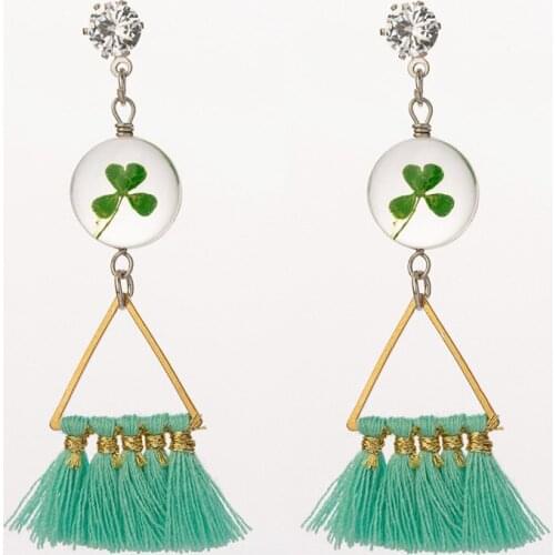 Suteyi Fashion Four-Leaf Clover Sunflower Dried Flowers Earrings Multi Color Tassel Crystal Drop Earrings Women Jewelry