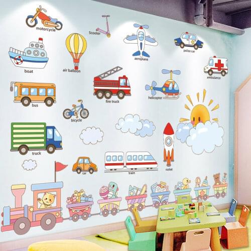[shijuekongjian] Toys Train Wall Stickers DIY Transportation Tools Wall Decals for Kids Rooms Baby Bedroom House Decoration